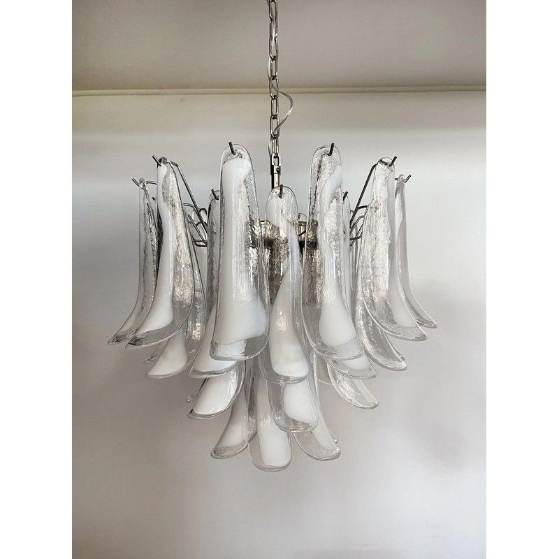 Винтажная люстра Murano Chandelier 36 Clear Petal Glass