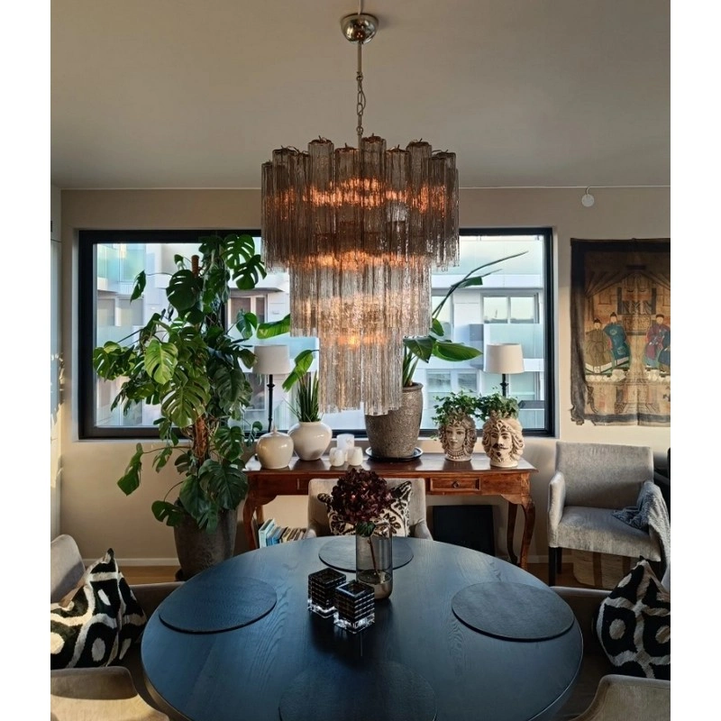 Винтажная люстра Murano Chandelier 48 Smoke Glass Tubes