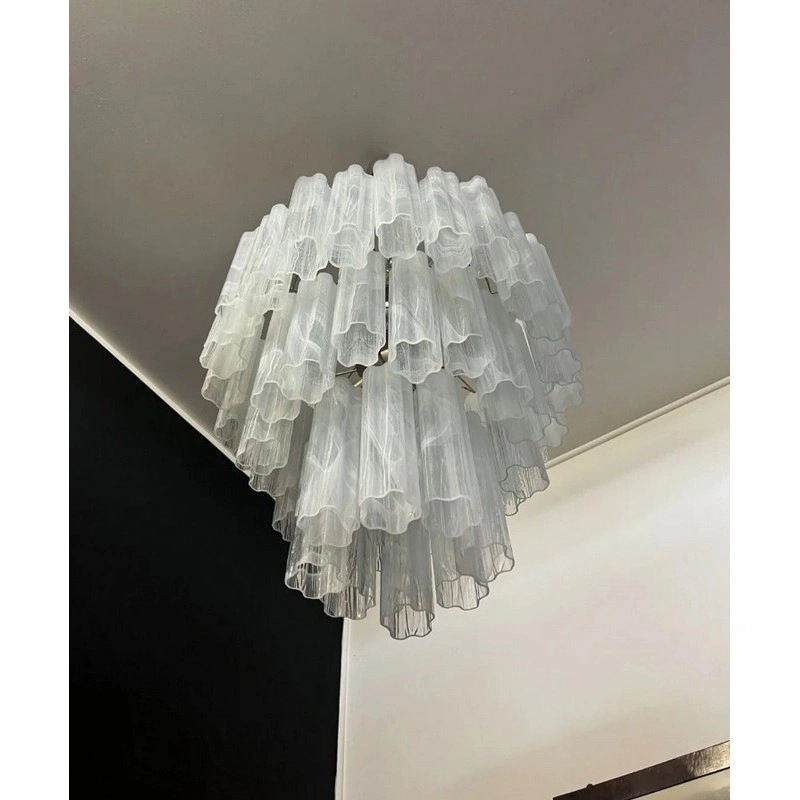 Винтажная люстра Murano Chandelier 48 White Alabaster Glass Tubes