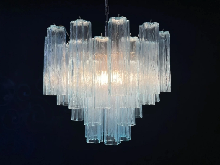 Винтажная люстра Murano Chandelier 36 Blue Glass Tubes