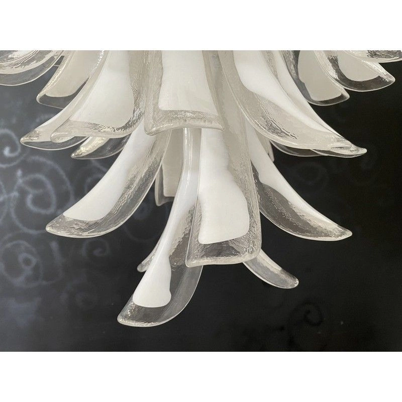 Винтажная люстра Murano Chandelier 52 Clear White Petal Glass