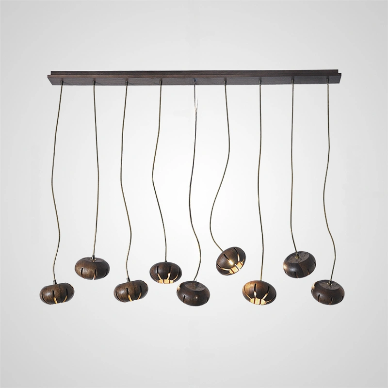 9 плафонов на планке. Темное дерево.