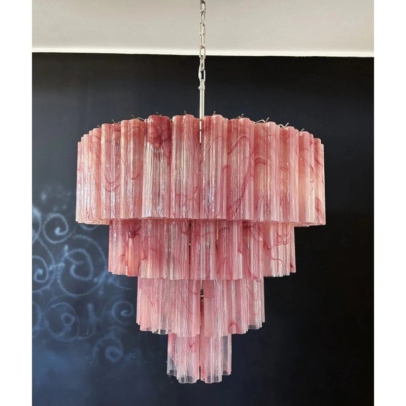 Винтажная люстра Murano Chandelier 78 Pink Alabaster Glass Tubes