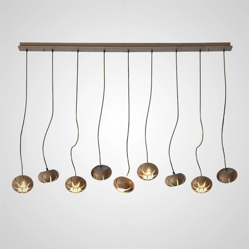 9 плафонов на планке. Светлое дерево.