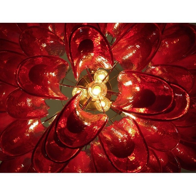 Винтажная люстра Murano Chandelier 53 Red Petal Glass