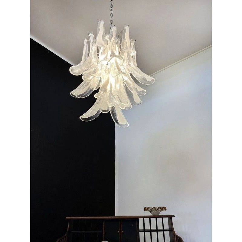 Винтажная люстра Murano Chandelier 30 Clear Petal Glass