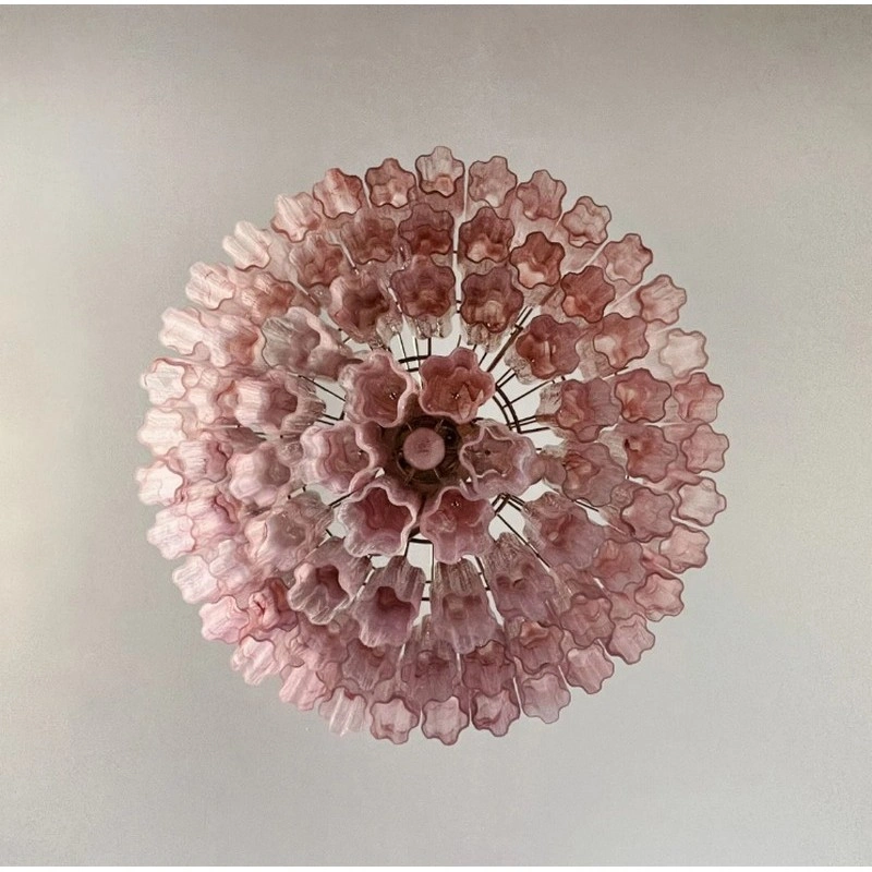 Винтажная люстра Murano Chandelier 78 Pink Alabaster Glass Tubes