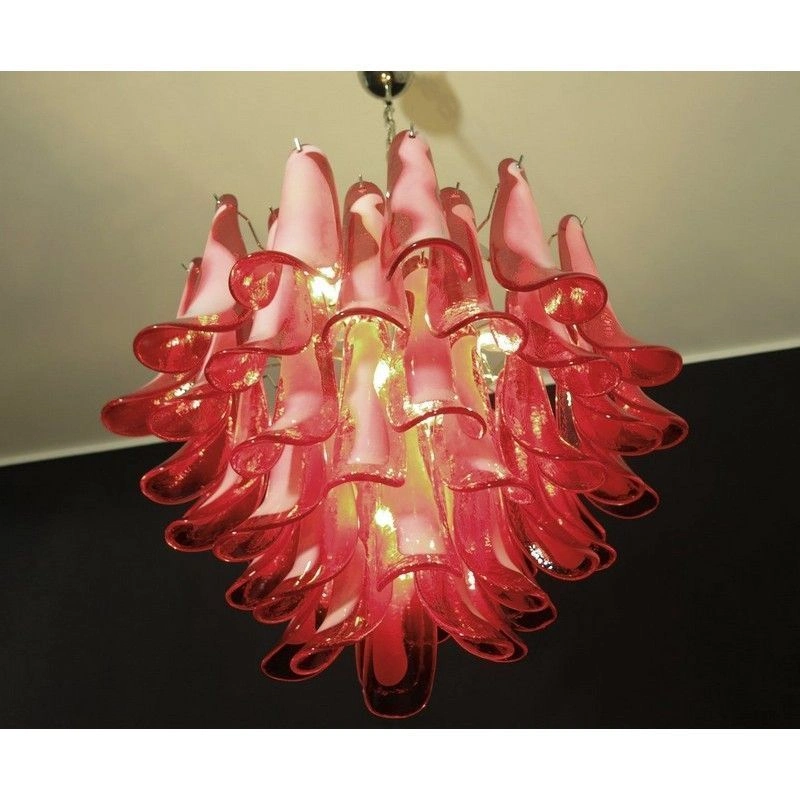 Винтажная люстра Murano Chandelier 53 Red Petal Glass