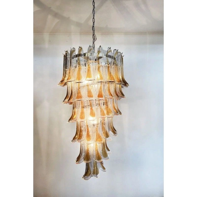 Винтажная люстра Murano Chandelier 83 Clear and Yellow Petal Glass