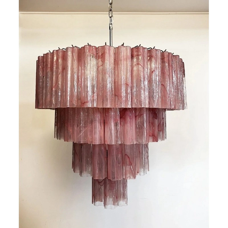 Винтажная люстра Murano Chandelier 78 Pink Alabaster Glass Tubes
