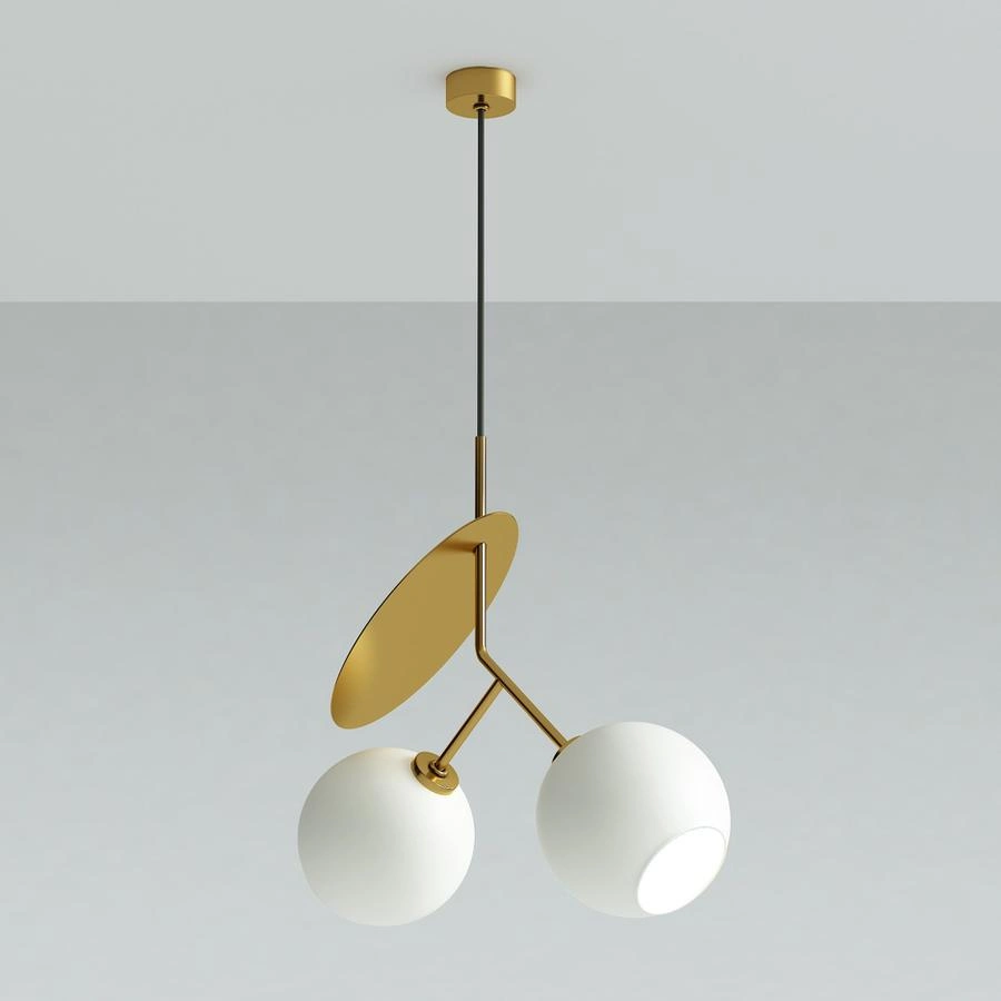 2 плафона. Золотой каркас + молочное стекло.