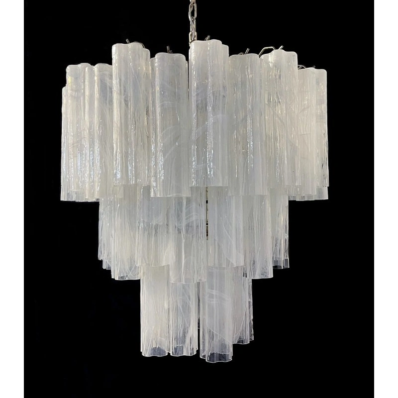 Винтажная люстра Murano Chandelier 48 White Alabaster Glass Tubes