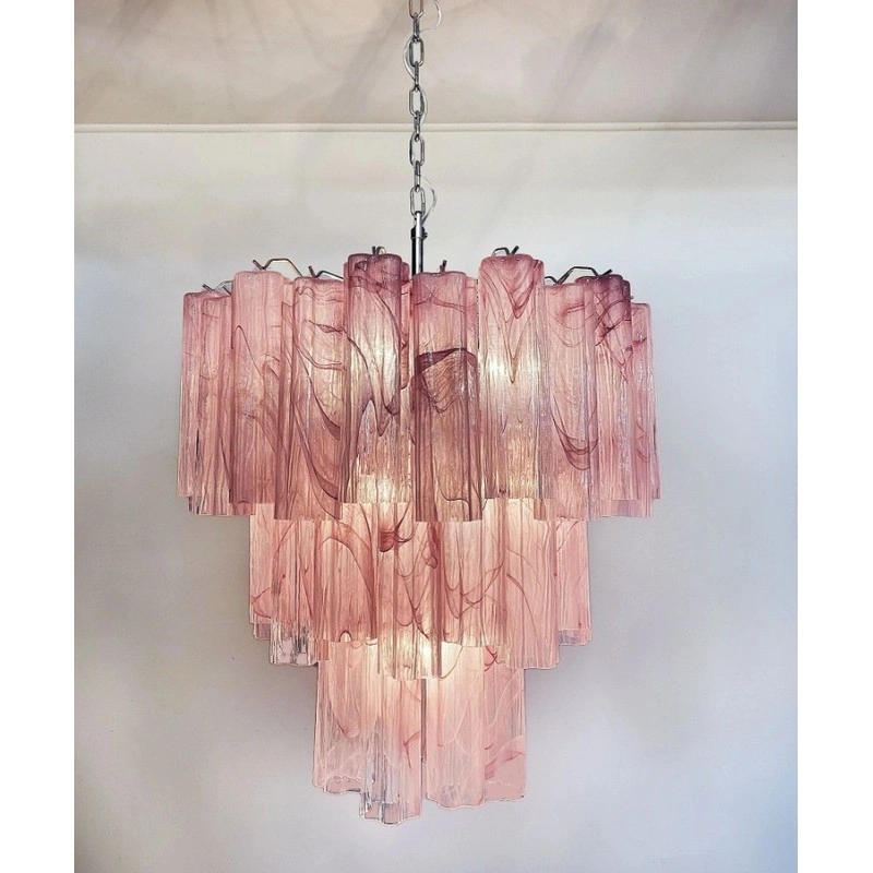 Винтажная люстра Murano Chandelier 48 Pink Alabaster Glass Tubes