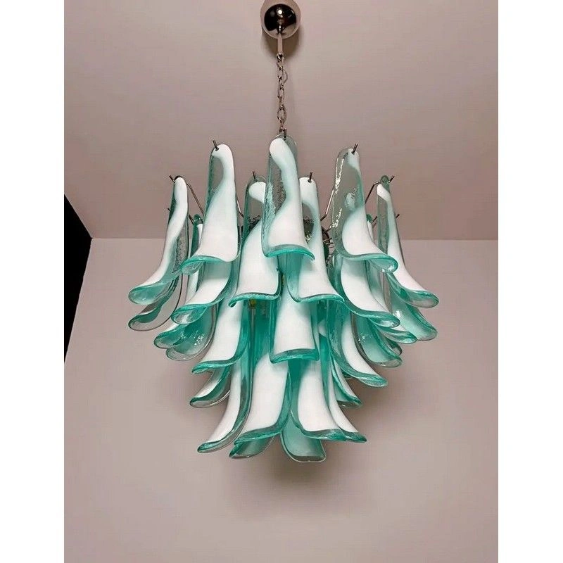 Винтажная люстра Murano Chandelier 36 Turquoise Petal Glass