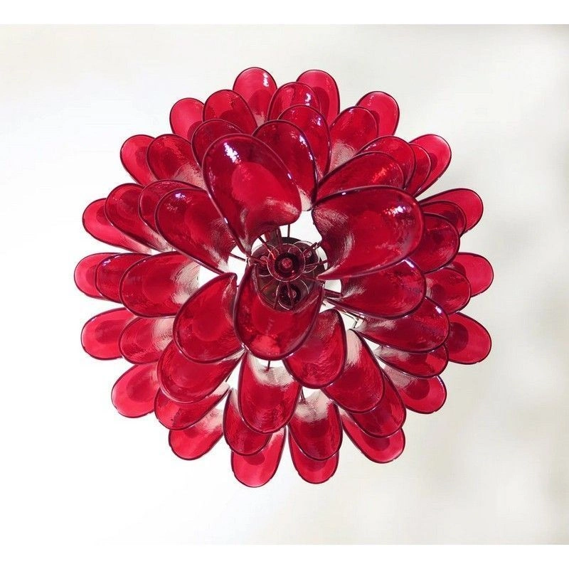 Винтажная люстра Murano Chandelier 52 Red Petal Glass