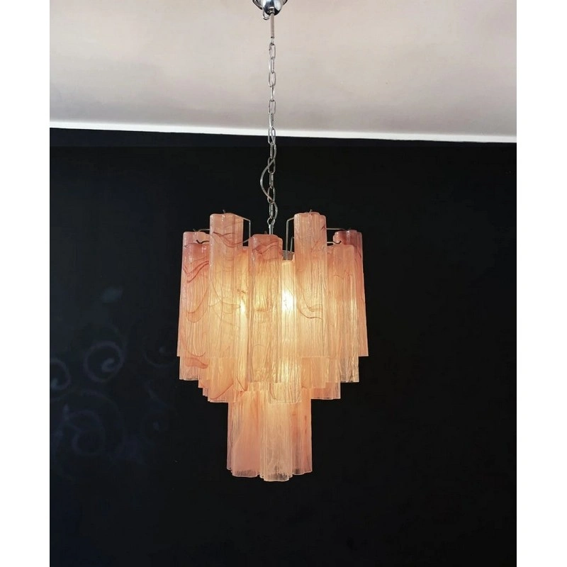 Винтажная люстра Murano Chandelier 30 Pink Alabaster Glass Tubes