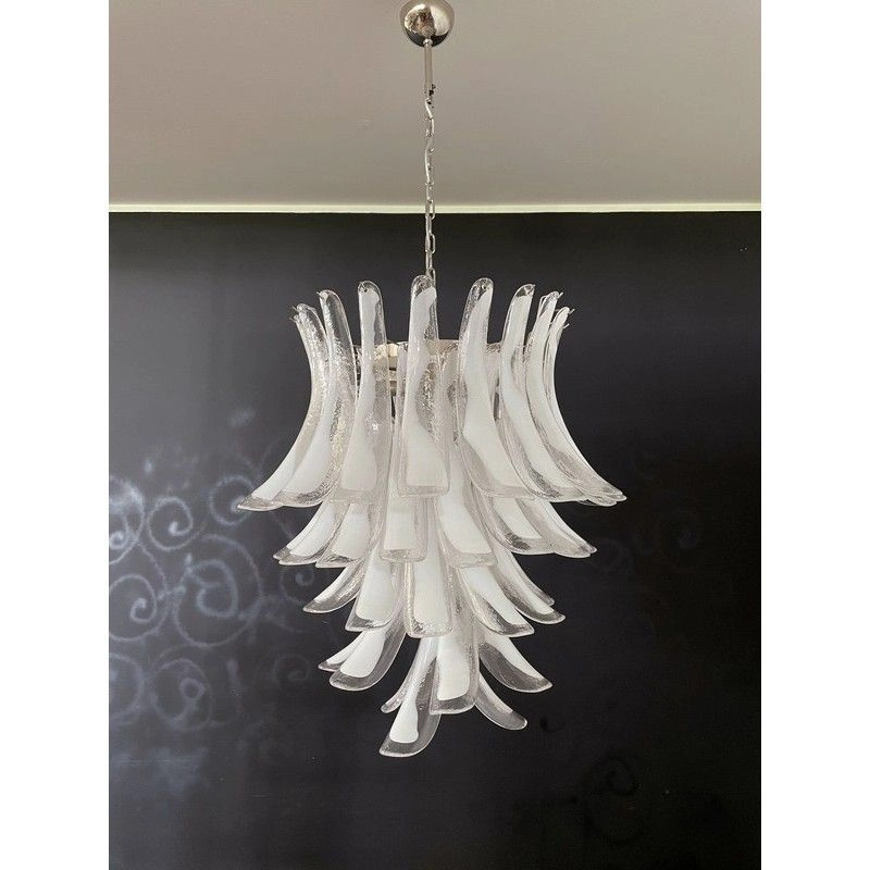 Винтажная люстра Murano Chandelier 52 Clear White Petal Glass