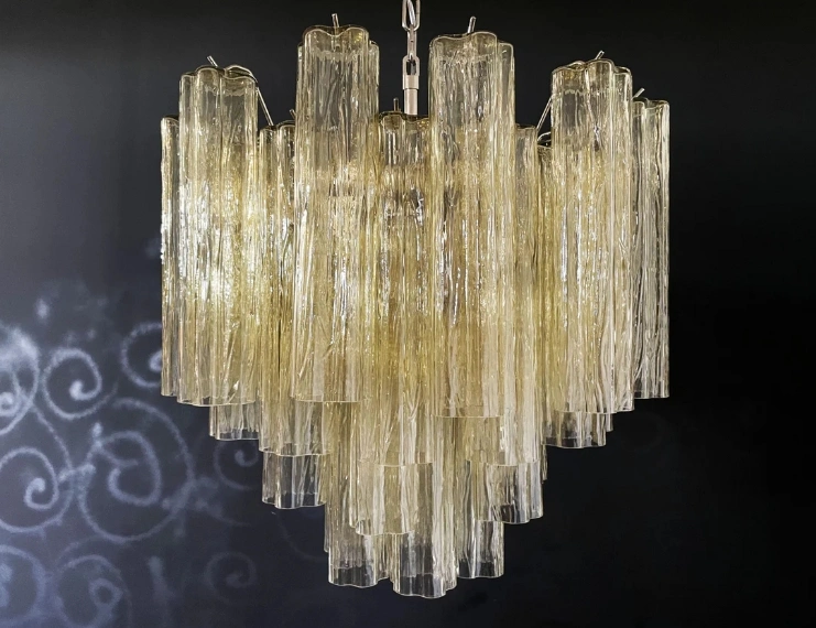 Винтажная люстра Murano Chandelier 36 Clear and Yellow Glass Tubes