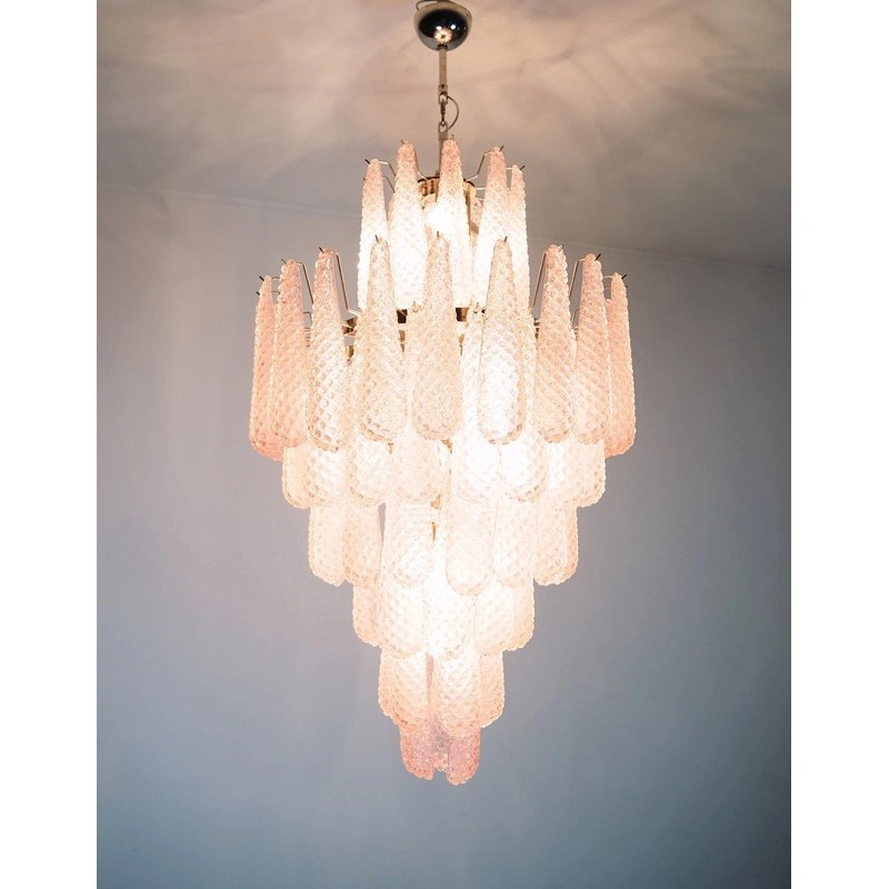 Винтажная люстра Murano Chandelier 85 Pink Drop Glass