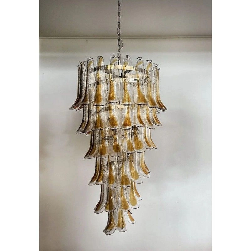 Винтажная люстра Murano Chandelier 83 Clear and Yellow Petal Glass