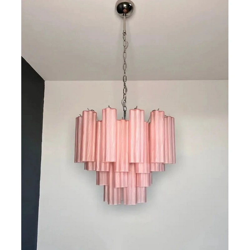 Винтажная люстра Murano Chandelier 36 Pink Matte Glass Tubes