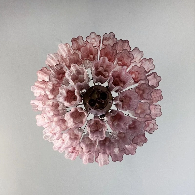 Винтажная люстра Murano Chandelier 48 Pink Alabaster Glass Tubes