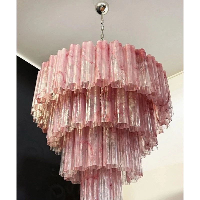 Винтажная люстра Murano Chandelier 78 Pink Alabaster Glass Tubes