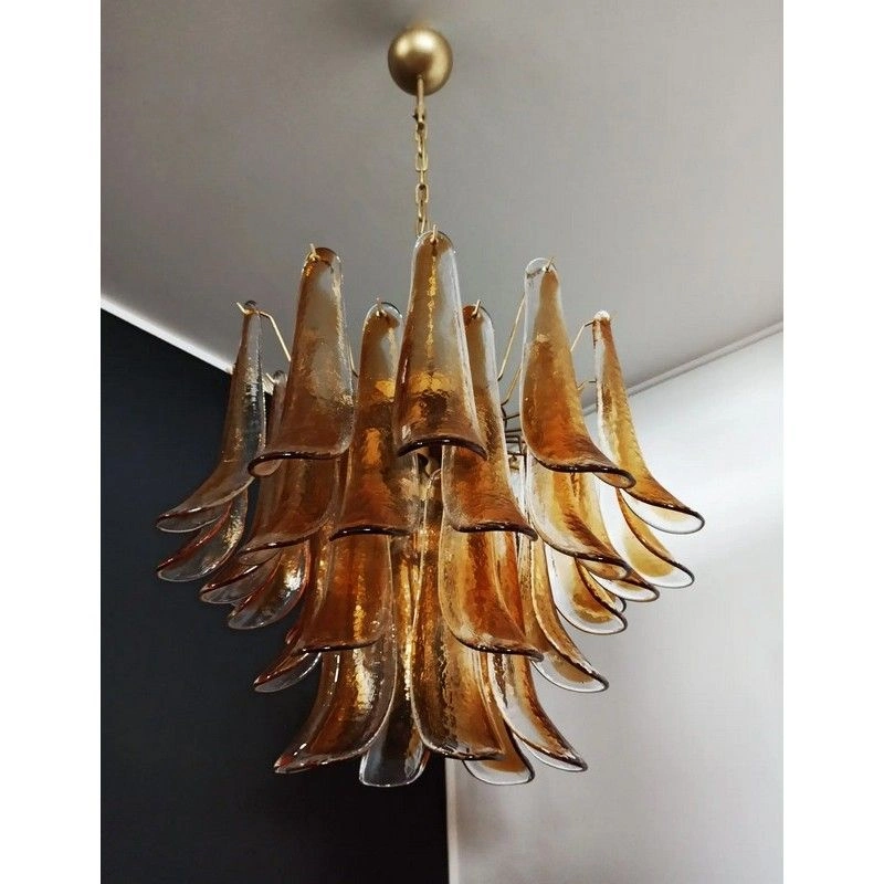 Винтажная люстра Murano Chandelier 36 Clear and Yellow Petal Glass