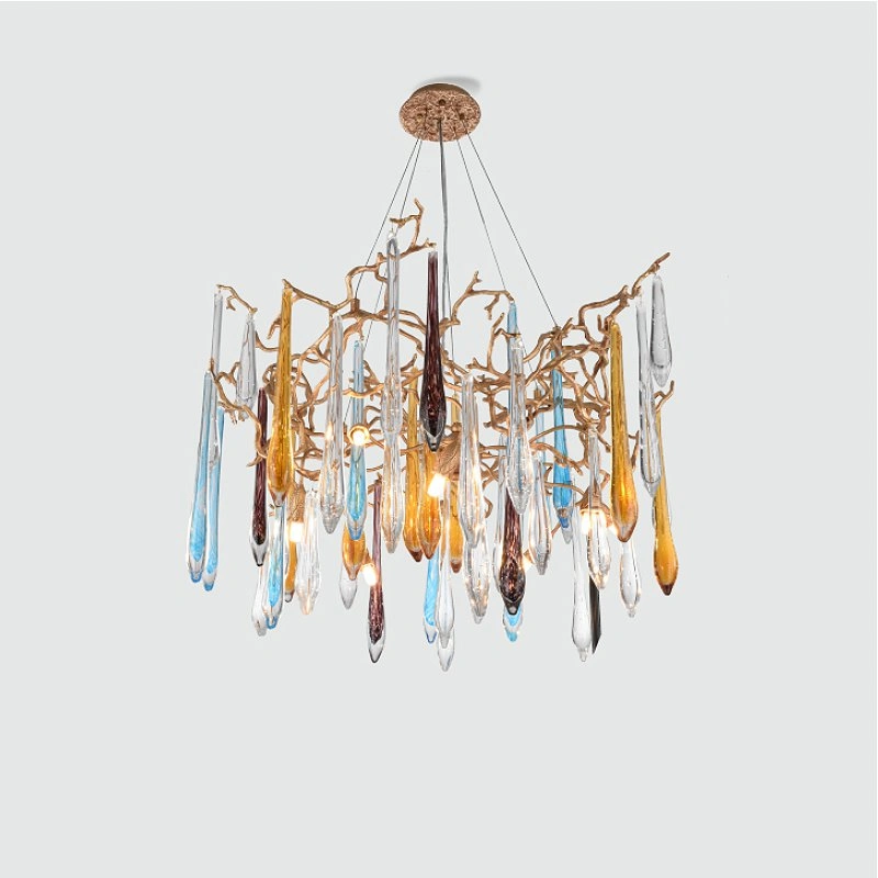 Модель A. Размер L. Круглая люстра. 12 ламп. Цвет латунь. Цвет подвесов разноцветный.