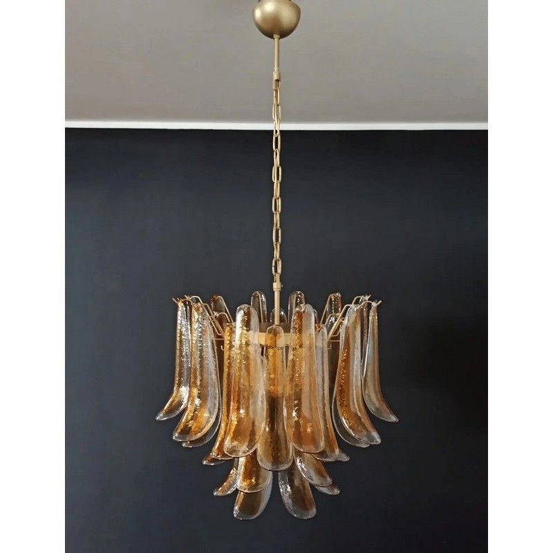 Винтажная люстра Murano Chandelier 36 Clear and Yellow Petal Glass