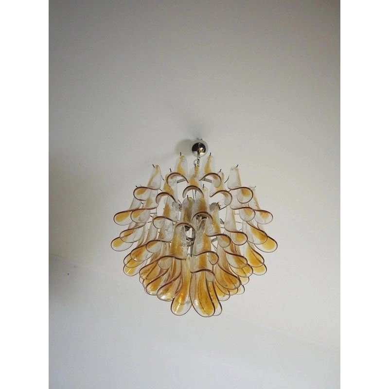 Винтажная люстра Murano Chandelier 53 Yellow Petal Glass