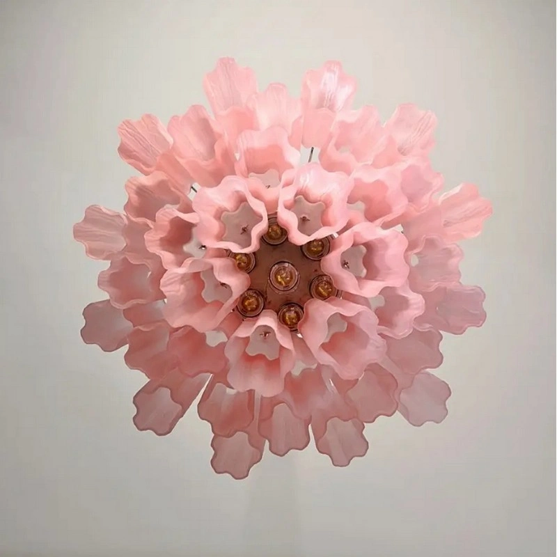Винтажная люстра Murano Chandelier 36 Pink Matte Glass Tubes
