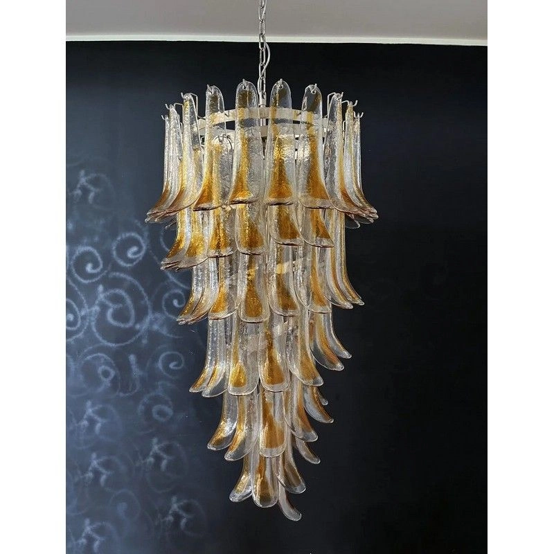 Винтажная люстра Murano Chandelier 83 Clear and Yellow Petal Glass