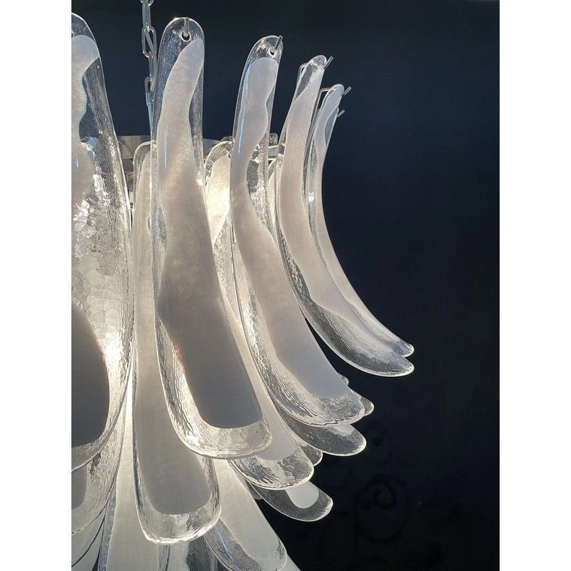 Винтажная люстра Murano Chandelier 52 Clear White Petal Glass
