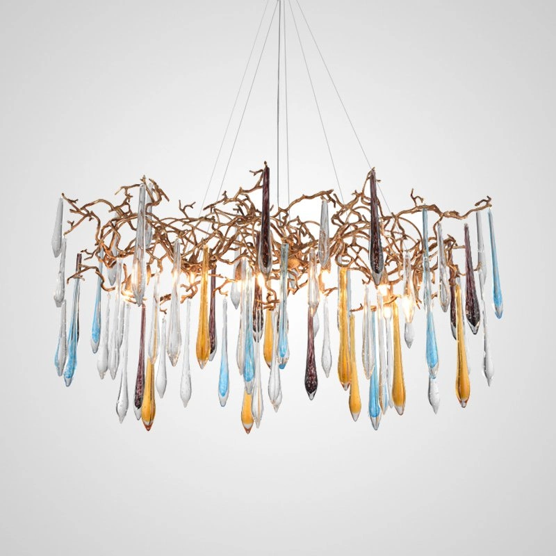 Модель A. Размер L. Круглая люстра. 12 ламп. Цвет латунь. Цвет подвесов прозрачный.