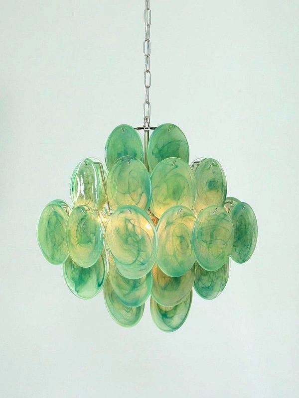 Винтажная люстра Murano Chandelier 36 Alabaster Green Disk Glass