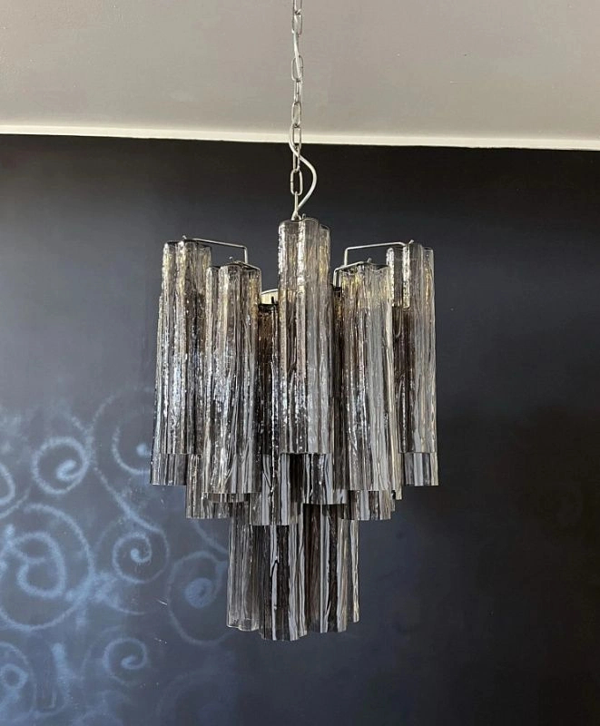 Винтажная люстра Murano Chandelier 30 Smoke-Colored Glass Tubes