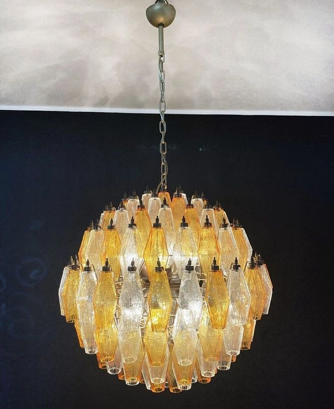 Винтажная люстра Murano Chandelier 140 Clear and Yellow Poliedri Glass