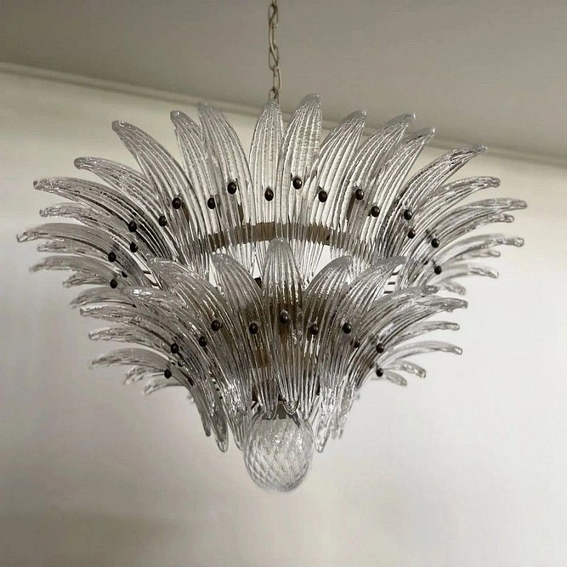 Винтажная люстра Murano Chandelier 58 Clear Palmette glass