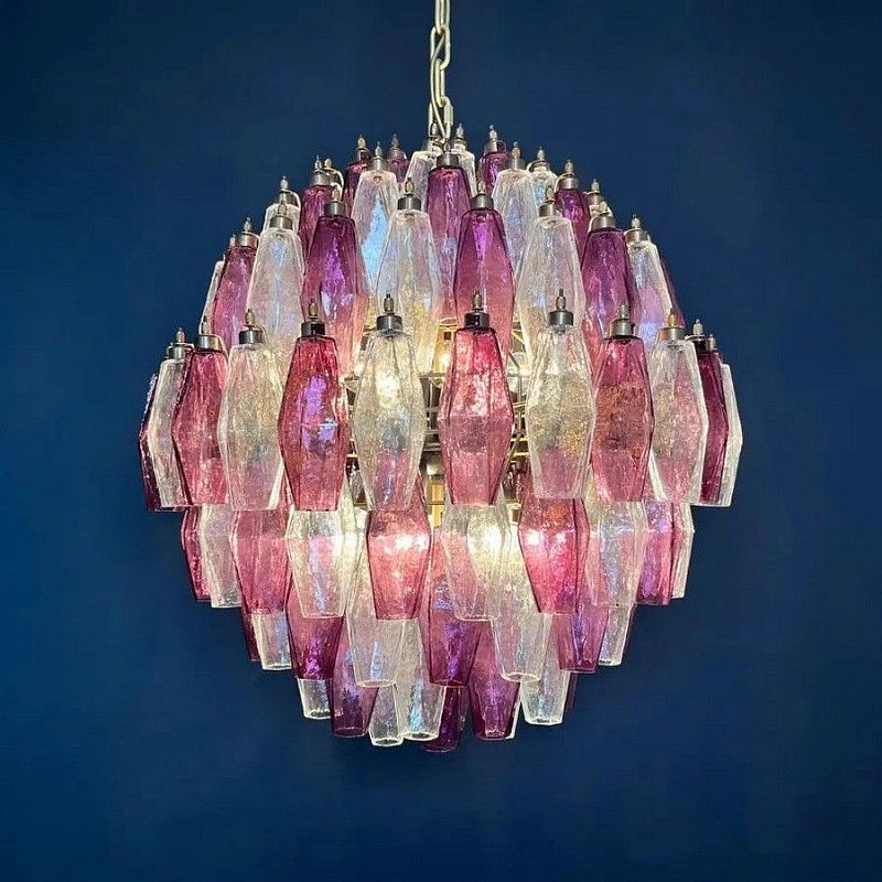 Винтажная люстра Murano Chandelier 140 Purple and Clear Poliedri Glass