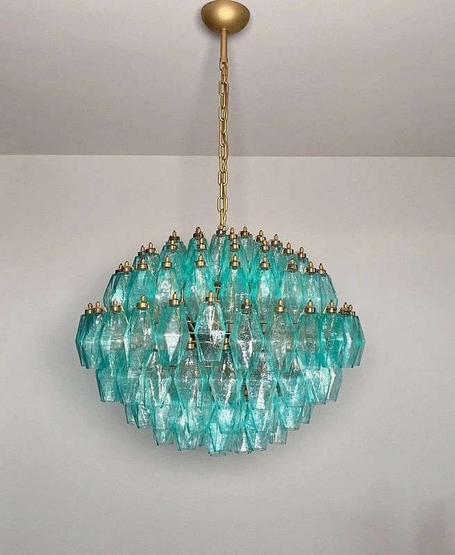 Винтажная люстра Murano Chandelier 140 Turquoise Poliedri Glass