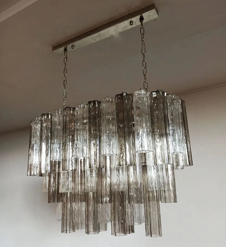 Винтажная люстра Murano Chandelier 62 Clear and Smoke-Colored Glass Tubes