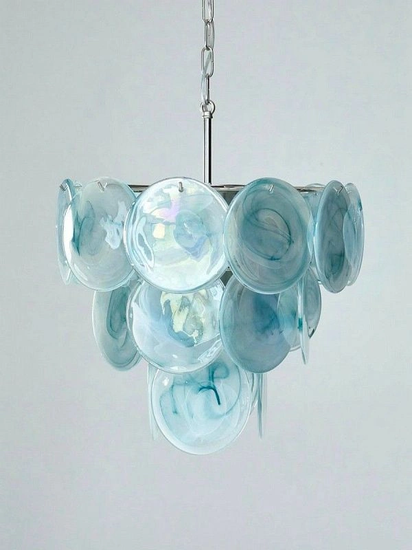 Винтажная люстра Murano Chandelier 23 Blue Disk Glass