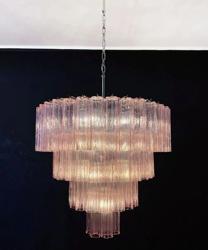 Винтажная люстра Murano Chandelier 78 Pink Glass Tubes