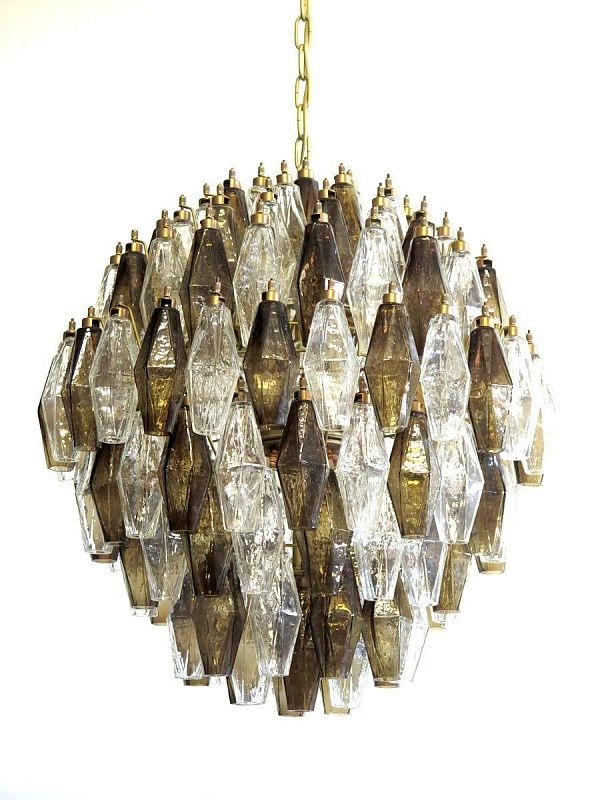Винтажная люстра Murano Chandelier 140 Clear and Smoke-Colored Poliedri Glass