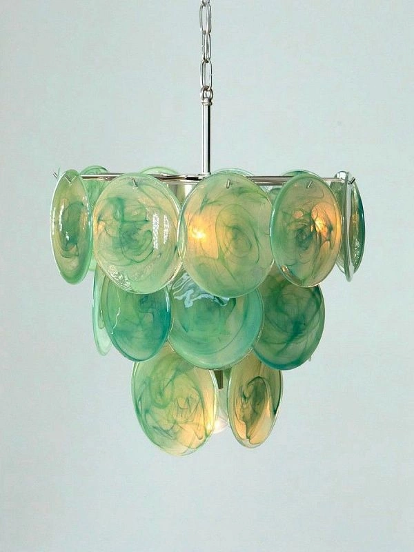 Винтажная люстра Murano Chandelier 23 Alabaster Green Disk Glass