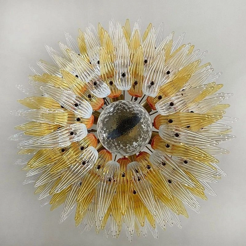 Винтажная люстра Murano Chandelier 163 Clear and Yellow Palmette Glass