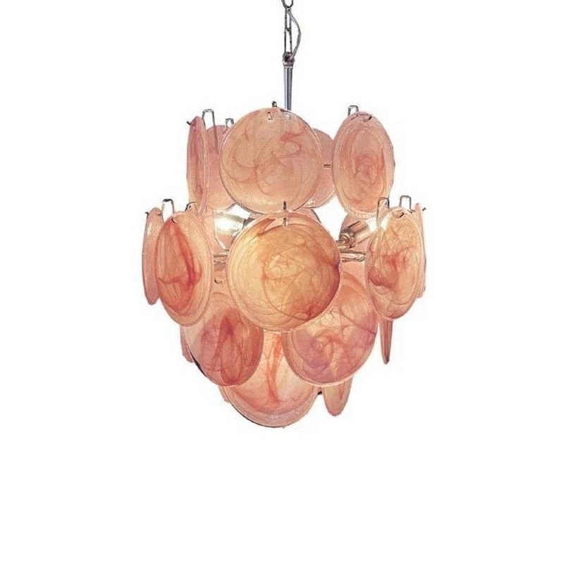 Винтажная люстра Murano Chandelier 24 Pink Disk Glass