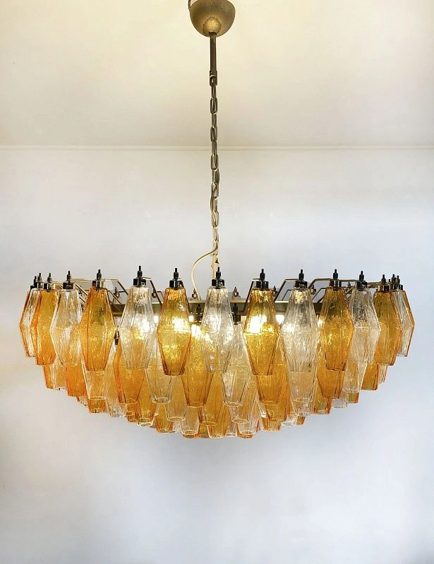 Винтажная люстра Murano Chandelier 185 Clear and Yellow Poliedri Glass