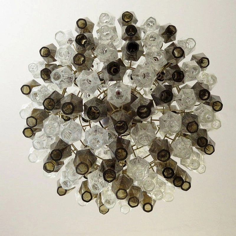 Винтажная люстра Murano Chandelier 140 Clear and Smoke-Colored Poliedri Glass